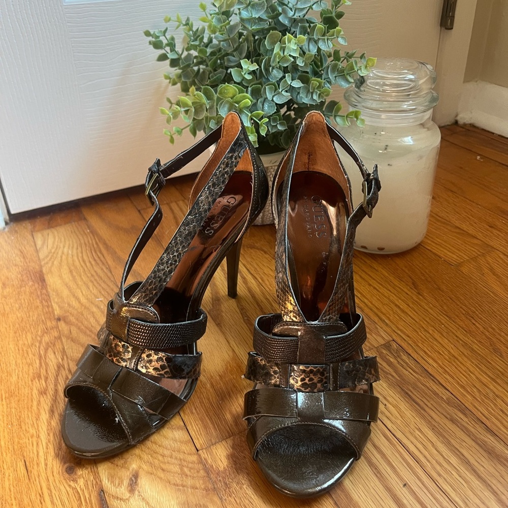 Guess Black and Brown Strappy Heels